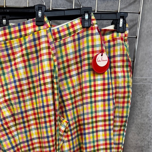 Anthropologie Eva Franco Linen Wide-Leg Plaid Pants Yellow Green Red - Picture 5 of 5